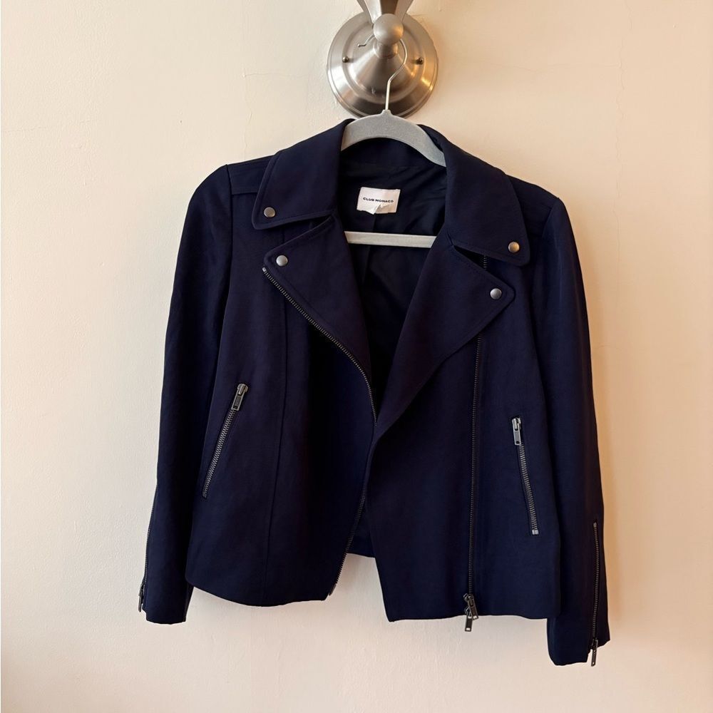 Club Monaco Black Moto Jacket Women's XS Minimalist Biker Jacket Classic